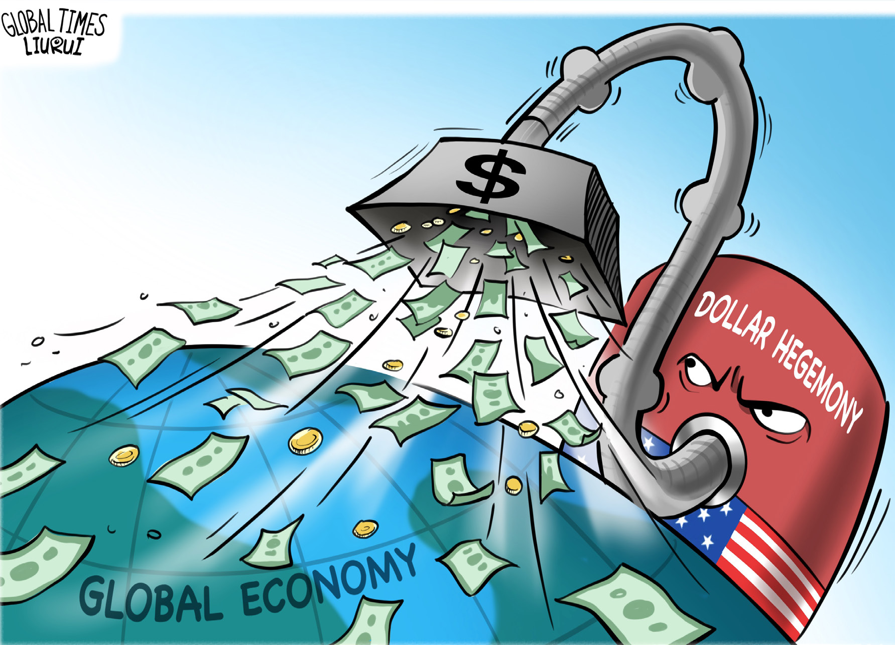 “Through BRICS and the NDB, China and its partners are forging South-South cooperation mechanisms intended to democratize development finance and diminish the hegemony of Western-led lenders” (Cartoon: Global Times, 2024).