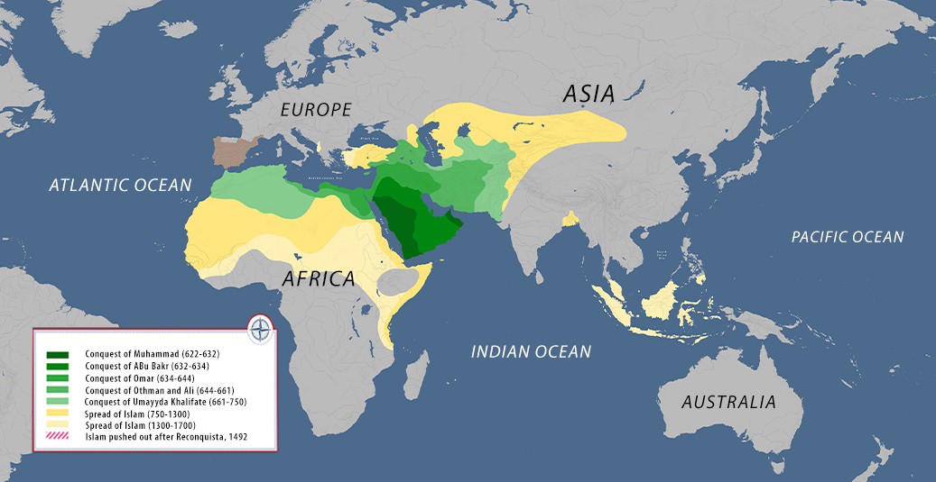 “The Islamic System existed stably for a long time”. Spread of Islam (Map: OER Project, n.d.).