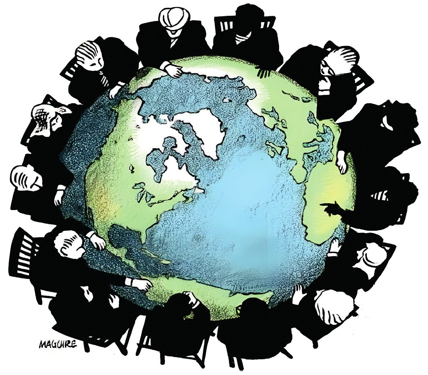 “Konstrüktivist teoriye göre, devletler arası güvenlik, devletlerin birbirleriyle olan etkileşimleri, algıları ve kimlikleri doğrultusunda şekillenmektedir” (Karikatür: UCLA, 2024).