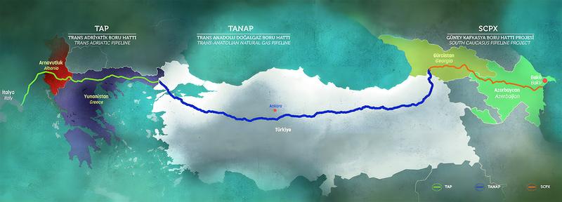 Trans Anadolu Doğal Gaz Boru Hattı Projesi (TANAP) haritası (Şekil: TANAP, 2024).